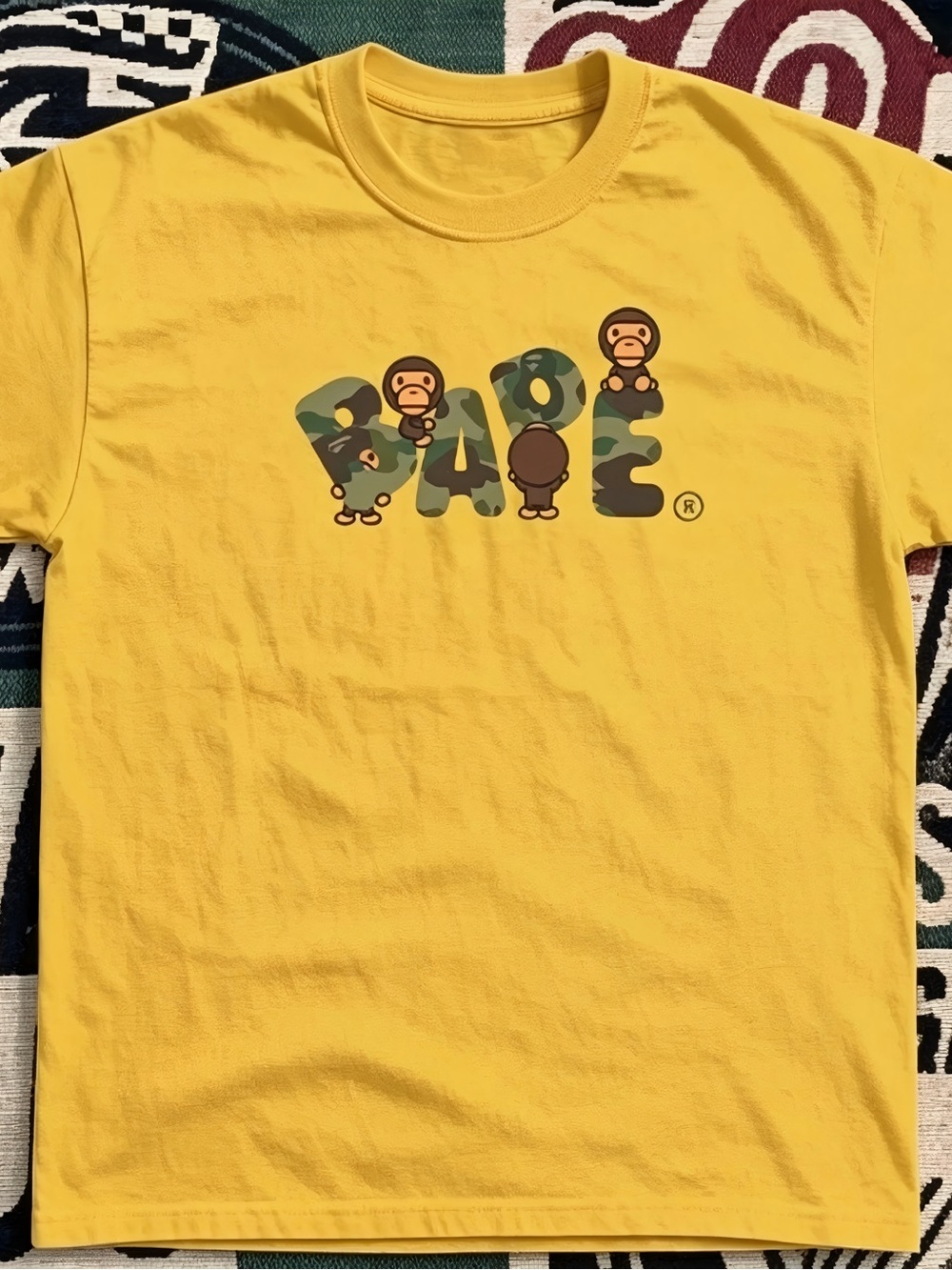 Baby Milo Camo BAPE Letter Graphic Yellow Vintage Streetwear T-shirt Unisex